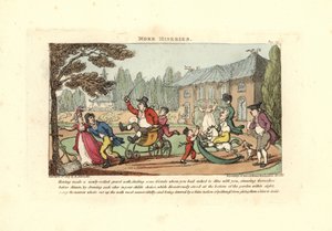 Children playing on carts cutting up a newly-rolled gravel drive by Thomas Rowlandson