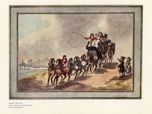 Coach and Six Horses with Passengers and Luggage on the Roof
