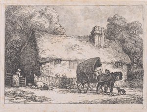 Cottage with Cart and Pigs by Thomas Rowlandson