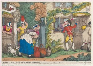 Dying for Love, or Captain Careless, Shot Flying by a Girl of Fifteen by Thomas Rowlandson
