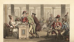 English Gentleman Flirting with the Fair Limonadiere in a Cafe in Paris