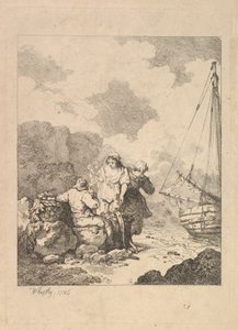 Fishermen by the Shore - Coastal Scene with a Man Sitting on Rocks and Smoking a Pipe, 1786 by Thomas Rowlandson