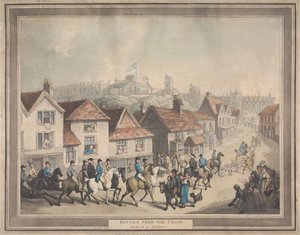 Fox-Hunting [set of four]: 4. Return from the Chase. Scene at Eaton by Thomas Rowlandson