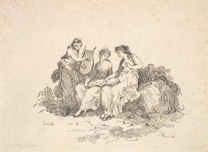 Harmony - Two Nymphs Singing, Another Playing a Lyre by Thomas Rowlandson