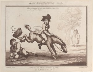 Horse Accomplishments, Sketch 7: A Civilian !! by Thomas Rowlandson