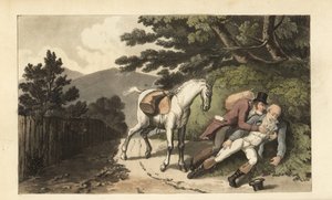 Johnny assisting a traveller who has been thrown from his horse