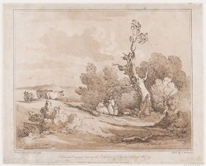 Landscape with Figures Collecting Wood Beneath Gnarled Trees by Thomas Rowlandson