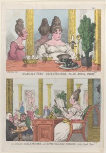 Madame Very Restauranteur, Palais Royal Paris and La Belle Liminaudiere au Caffee De Mille..., 1814 by Thomas Rowlandson