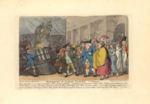 Man and Ladies Searching for a Carriage in a Crowd in the Rain by Thomas Rowlandson