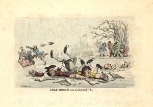 Men and Women Skating on Thin Ice and Falling into a Freezing River by Thomas Rowlandson