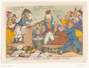 Napoleon Selling Stolen Goods, 1813 (Mock Auction or Boney Selling Stolen Goods) by Thomas Rowlandson