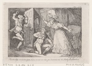 Partridge Interrupts Tom Jones in his Protestations to Lady Bellaston, from The History of Tom Jones by Thomas Rowlandson