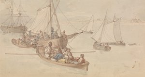 Pleasure Boats in an Estuary by Thomas Rowlandson