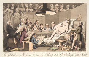 Rays of Genius Reflecting on the True Line of Beauty at the Life Academy, Somerset House, from The English Spy by Thomas Rowlandson