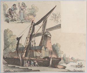 River Scene with Windmill from Plate 9, Outlines of Figures, Landscapes and C..., January 20, 1791 by Thomas Rowlandson
