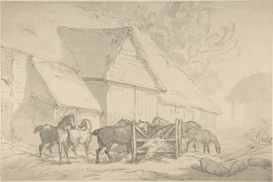 Stable Yard with Horses by Thomas Rowlandson