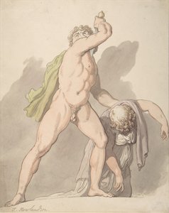 Standing Nude Man Supporting Fainting Female Ludovisi Gaul in the Uffizi by Thomas Rowlandson