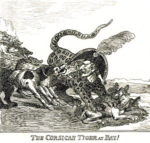 The Barked Corsican Tiger (Napoleon Bonaparte), Caricature 1808 by Thomas Rowlandson