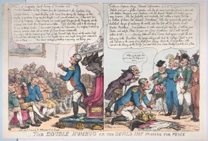 The Double Humbug or the Devils Imp Praying for Peace by Thomas Rowlandson