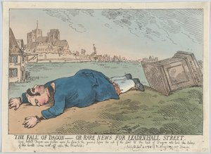The Fall of Dagon - Or Rare News for Leadenhall Street by Thomas Rowlandson