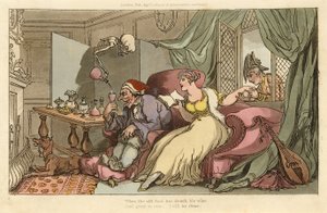 The Honeymoon, from The English Dance of Death, pub. 1816 (hand coloured engraving) by Thomas Rowlandson