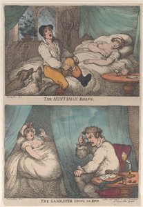 The Huntsman Rising, The Gamester Going to Bed by Thomas Rowlandson