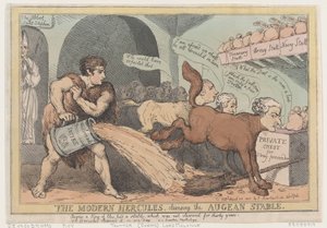 The Modern Hercules, Cleansing the Augean Stable by Thomas Rowlandson