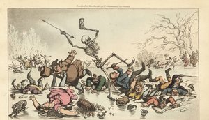 The Skeleton of Death Skating on a Frozen Pond. Handcoloured Copperplate by Thomas Rowlandson from 