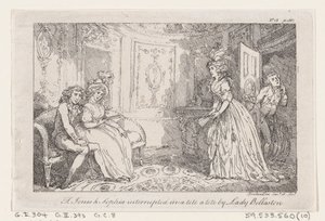 Tom Jones & Sophia interrupted in a tete a tete by Lady Bellaston, from The History of Tom Jones by Thomas Rowlandson