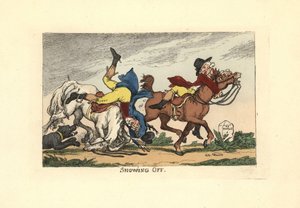 Two Men Falling Off Their Horses After Showing Off by Thomas Rowlandson