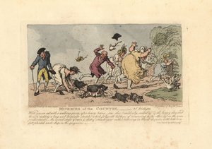Woman about to fall over with her shoes caught in the mud by Thomas Rowlandson