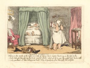 Woman Spilling a Pitcher of Water Over Herself During the Night by Thomas Rowlandson