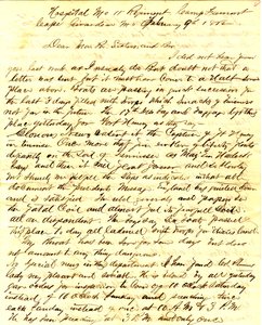 Letter signed T.S. Hawley, Hospital 11th Missouri Infantry, Camp Fremont, Cape Girardeau, to family, February 9, 1862