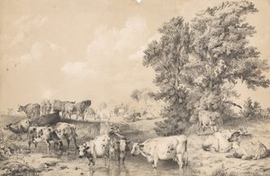 A Herd of Cattle on a Riverbank by Thomas Sidney Cooper
