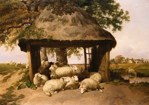 Sheep Resting Under a Shelter by Thomas Sidney Cooper