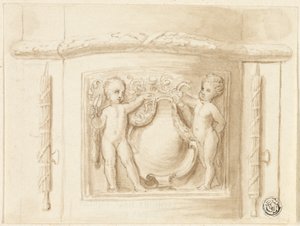 Base of Pilaster with Relief, with 2 Putti, Shield by Thomas Stothard
