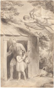 Peter and His Children Visited by Three Flying Figures by Thomas Stothard