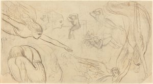 Sheet of Studies with Angels and Cowering Figures (Illustration for Macklin