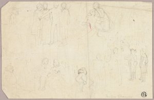 Sketches for Tristram Shandy (recto); Sketches of Medallion with Seated Allegorical Figure (verso) by Thomas Stothard