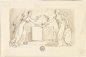 Two Allegorical Female Figures Clasping Hands before Book by Thomas Stothard