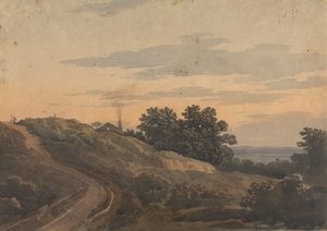 Hilly Landscape with House, Path, and Figures