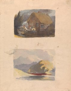Two Drawings on One Sheet: Cottage with Figures in Front (no. 15); Landscape with River and Mountains - Sunshine (no. 16) by Thomas Sully