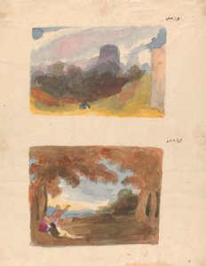Two Drawings on One Sheet: Landscape with Castle - Modern Manner; Landscape with Figures in Foreground by Thomas Sully