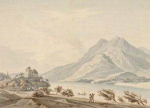 Mountain of Rigi and the Ancient Castle of Hapsbourg on the Lake of Lucerne by Thomas Sunderland