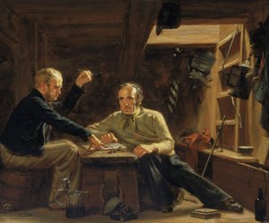 Portraits of two sailors sitting among the beams in the hold of a Berwick