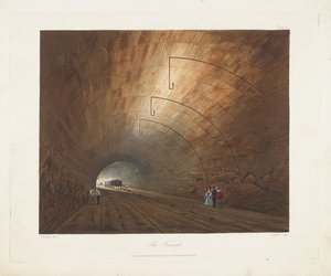 The Tunnel. From Coloured Views on the Liverpool and Manchester Railway by Thomas Talbot Bury