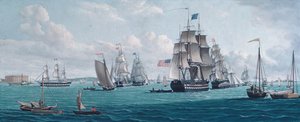 The U. S. Ship Franklin, with a View of the Bay of New York, 1820s or 1830s