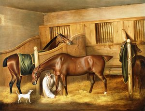 Hunters in a Stable with a Groom