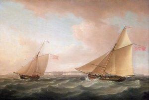 A yacht from the British Lighthouse Service and a Revenue Cutter (sailboat armed for the fight against smuggling), off Ramsgate (England)