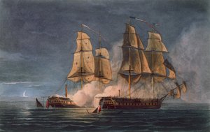 Capture of the Thetis by HMS Amethyst, 10th November, 1808, engraved by T. Sutherland for 